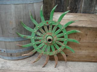 Old Farm Equipment Rotary Hoe Wheel Primitive Country Garden Decor