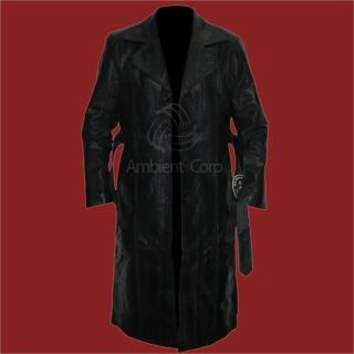 Mens Vintage Overcoat Black Long Leather Duster Trench Coat Mackintosh