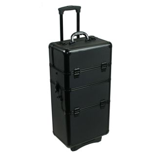 Aluminum Make Up Trolley Case Black Cosmetic Makeup Train 2 in 1
