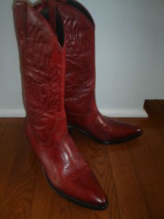 Womens Circles Red Cowboy Western Boots Made in Brazil Sz 9 B
