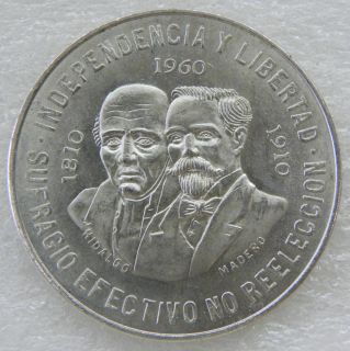 Mexican 1960 Madero Hidalgo $10 Pesos 900 Silver Banco de Mexico Coin