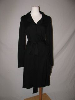 New Milly Maggie Wrap Dress L 10 12 Black Wool Sweaterdress