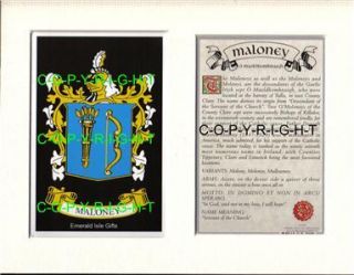 Maloney Heraldic Mount Coat of Arms Crest History