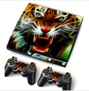 Vinyl Skin Sticker PS3 Slim Console Cover and Game Controllers   Tiger