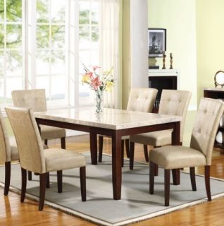 White Espresso Marble Top Dining Room Table and Chair Set AM1705810284