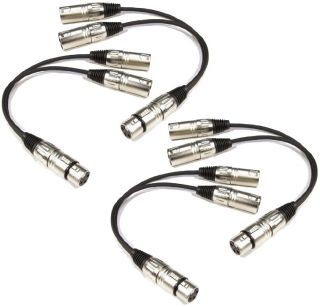 PACK 1 FT. XLR FEMALE TO DUAL XLR MALE MICROPHONE Y CABLE SPLITTER