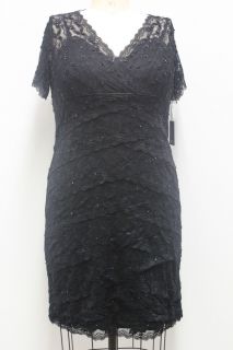 Marina Plus Size 18W Beaded Cap Sleeve Lace Tiers Evening Cocktail