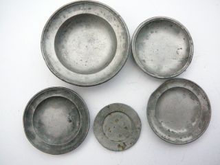 5X Antique CA 1900 Dollhouse Pewter Miniature Plates Bowls Germany