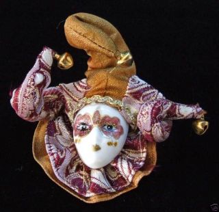 Porcelain Jester Face Mardi Gras Ornament Lady Antique