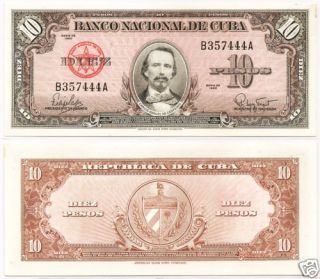 Cuba Diez Pesos 1960 Carlos Manuel de Cespedes P79B UNC