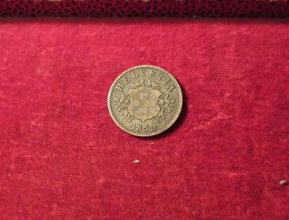 1859 Switzerland 20 Rappen Coin B Mint Mark
