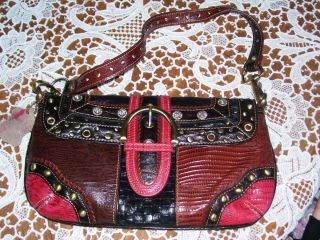 Marc Chantal Studded Faux Leather Baguette Handbag Purse
