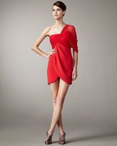 New Marchesa Notte One Shoulder Chiffon Draped Red Dress 12