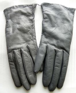  Italian Silver Grey Leather Gloves Sz 7 New 100 Cashmere