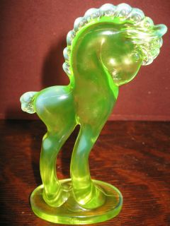 Vaseline opalescent glass Pony horse paperweight colt seafoam yellow