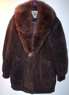 Percy Marvin Richards Leather Brown Coat Jacket W Fox Fur Size S see