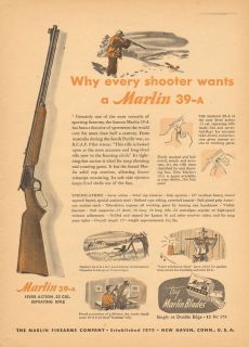 Neat Vintage 1948 Marlin Lever Action 22 Cal Repeating Rifle Print Ad