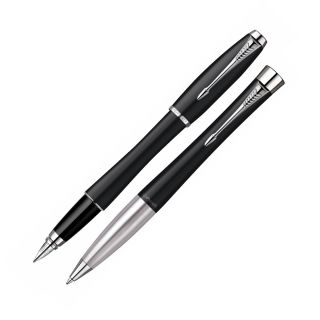 Parker Urban Fountain Pen Ballpoint Pen Set Matte Black w Chrome Trim