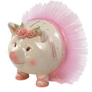 Mud Pie Ballerina Tutu Hand Painted Ceramic Piggy Bank