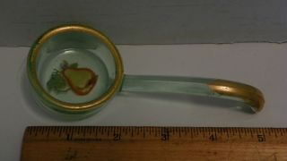 Green Depression Glass Ladle Spoon w Gold Trim Pear Painted in Bottom