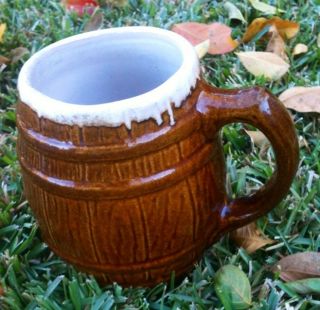 MCCOY Barrel Mug RARE WHITE DRIP INTERIOR #4 Shield Mark Early Pottery