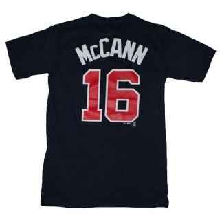 Majestic Atlanta Braves 16 Brian McCann Navy Player Number T Shirt