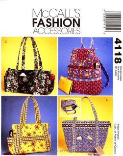 McCalls Pattern 4118 Quilted Handbags Totes Purse Bags