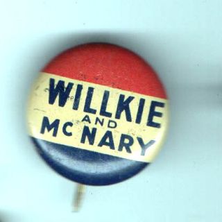 Old 1940 Pin Willkie McNary Pinback Button Lost to FDR Green Duck