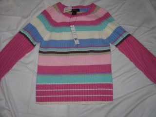 Pink Turq Blue Horizontal Striped Sweater XL