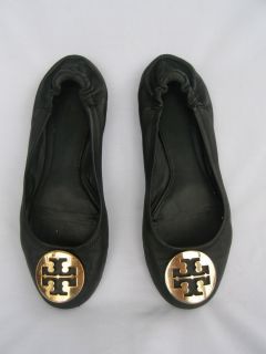 Tory Burch Reva Black Soft Leather Ballet Flats Shoes size 9 5 Trashed