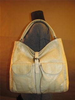 MAURO GOVERNA Beige Croco Leather Hobo Satchel Shoulder Purse Bag AS