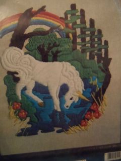 Vintage Crewel Kit McNeil Unicorn Rainbow Huge Colorful