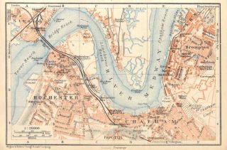 Kent Chatham Rochester Medway Old Vintage Map 1910