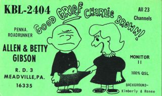 Vintage QSL Postcard Radio Peanuts Comic Meadville PA