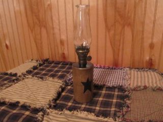 PRIMITIVE NOT WOOD SMALL GLASS OIL LAMP BLACK TAN CRACKLE COUNTRY STAR