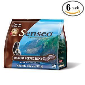Pods Coffee Senseo Kona Blend 10% Kona Coffee Blend 16 Count Pack of 6