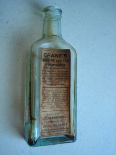 Vintage Cranes Quinine and Tar Compound Medicine Bottle Chicago IL