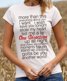 One Direction T Shirt 1 Direction Song Lyrics Tee Shirt Tshirt TTC2179