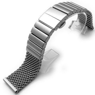 22mm Heavy Stainless Steel Mesh Watch Solid Link Deployment Strap B