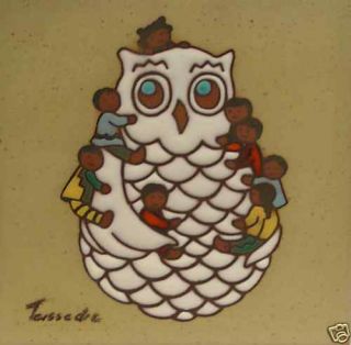 Owl Storyteller 6x6 Teissedre Ceramic Trivet Art Tile