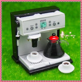 Dollhouse Miniature Kitchen Metal Expresso Coffee Machine with Coffee
