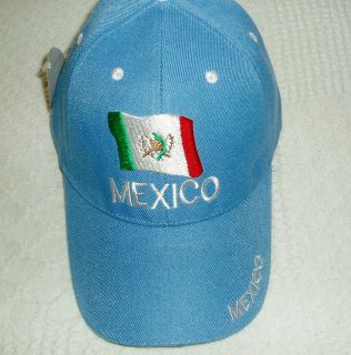 Mexico Flag Baseball Cap Hat Blue Velcro Adjust New