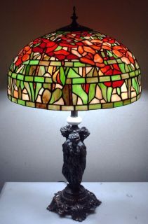 LARGE VINTAGE MEYDA TIFFANY FLORAL STAINED GLASS LAMP SHADE 3 LADY
