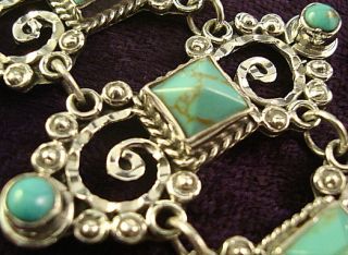 TAXCO MEXICAN STERLING SILVER TURQUOISE BEADED BEAD SCROLL BRACELET