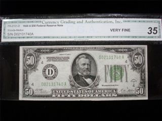 1928 A $50 Federal Reserve Note CGA Very Fine 35 Woods Mellon