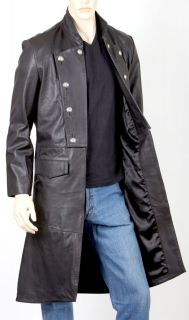 Mens Leather Goth Butler Military Style Three Quarter Length Coat