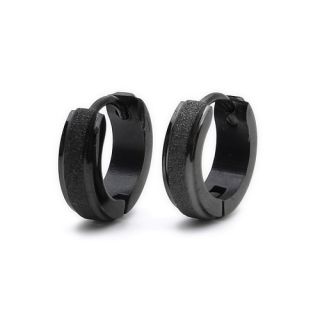 Black Matted Stainless Steel Stud Hoop Mens Earrings E189