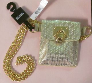 Michael Kors MK Logo Hamilton Gold Metallic Mirror Belt Pouch SM Purse