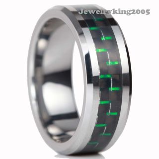 New Cool Tungsten Carbide His Mens Ring Wedding Band w Green Black