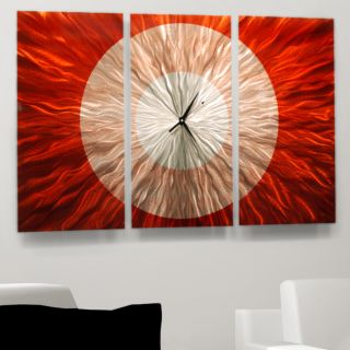 Contemporary Abstract Hand Painted Metal Wall Art Red Shift Clock by